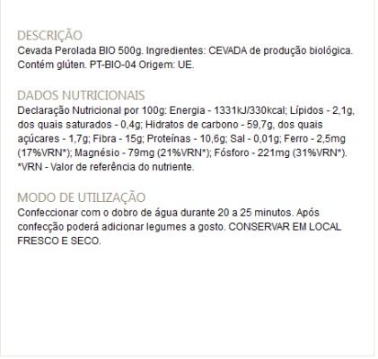 Cevada Perolada Bio