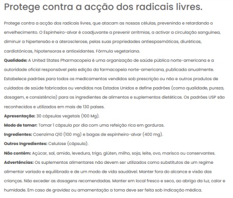 Co-Enzyme Q10 (Com Bagas de Espinheiro Alvar), 30 cápsulas vegetais (100mg)