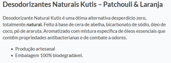 Desodorizantes Naturais Kutis - Patchouli & Orange