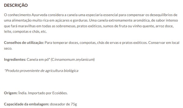 Canela em Pó Bio 75g