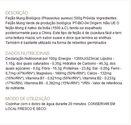 Feijão Mung Verde Bio