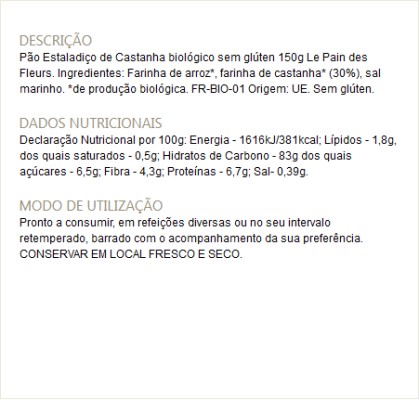 Pão de Flores Castanha sem Glúten Bio